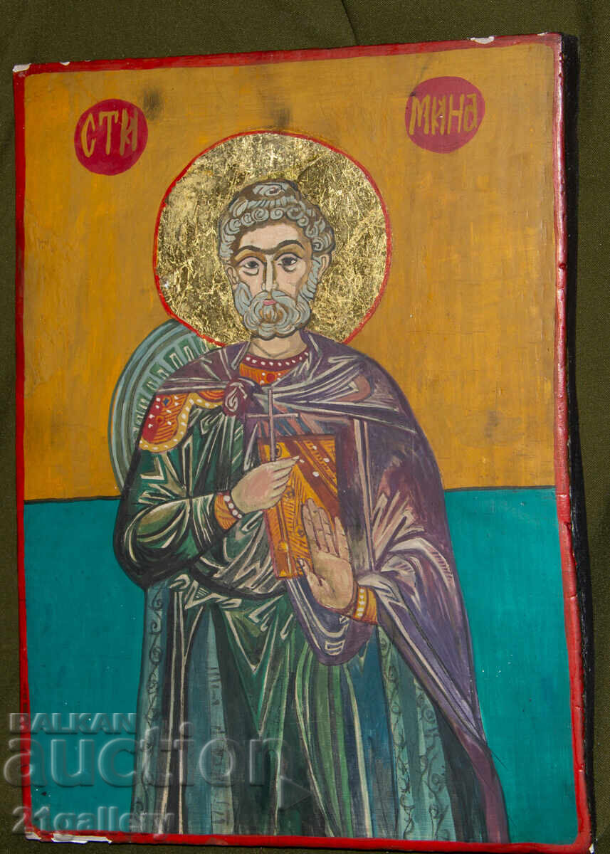Delivery of Hand-painted icon, tempera, Saint Mina