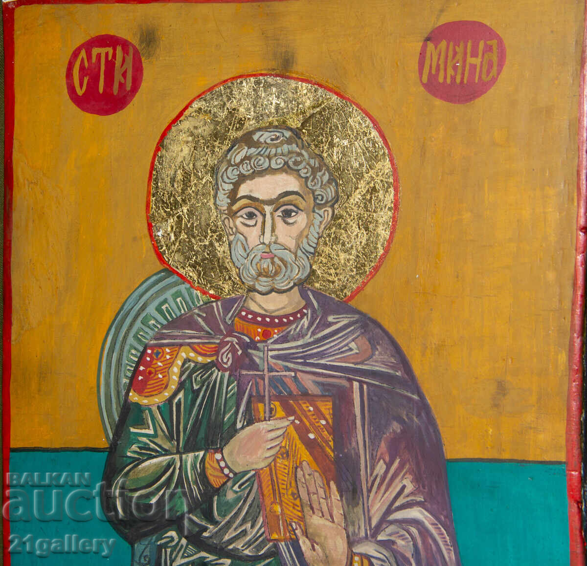 Hand-painted icon, tempera, Saint Mina - 5