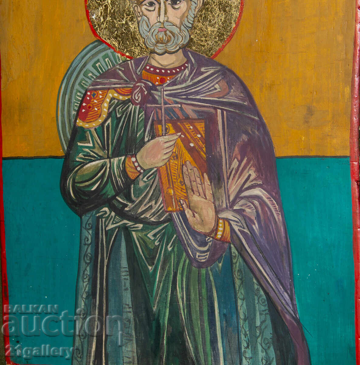 Hand-painted icon, tempera, Saint Mina - 6