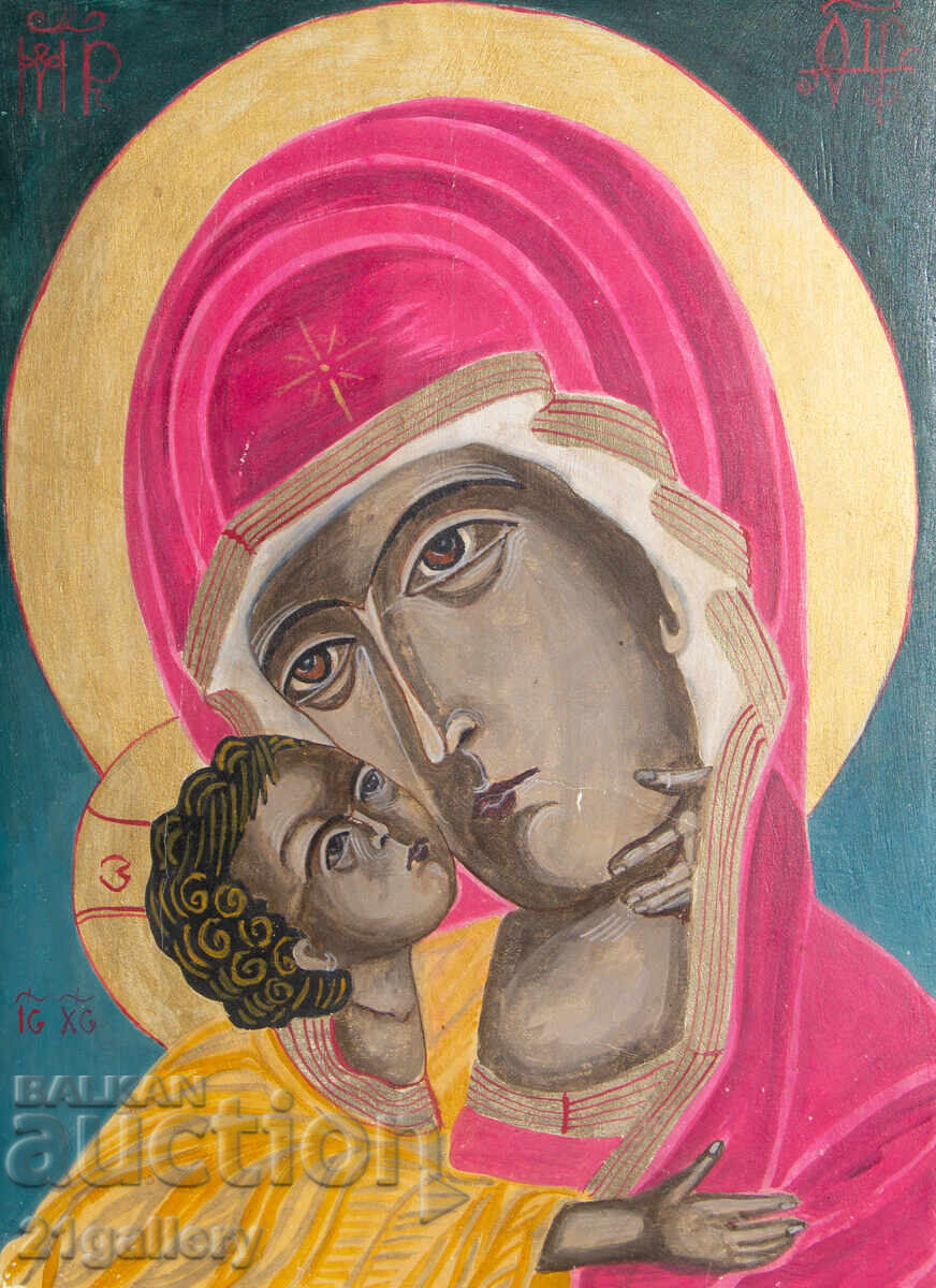 Hand-painted icon of the Holy Mother with the Child, tempera with price 400.00 BGN | € 204.52 Hand-painted icon of the Holy Mother with the Child, tempera with price 400.00 BGN | € 204.52