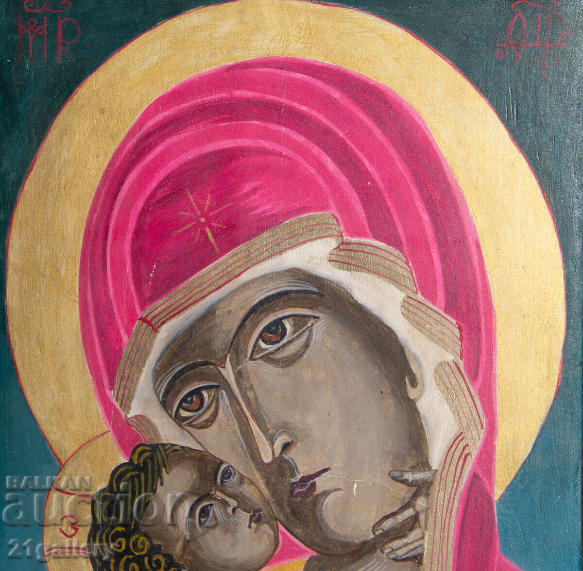 Delivery of Hand-painted icon of the Holy Mother with the Child, tempera Delivery of Hand-painted icon of the Holy Mother with the Child, tempera