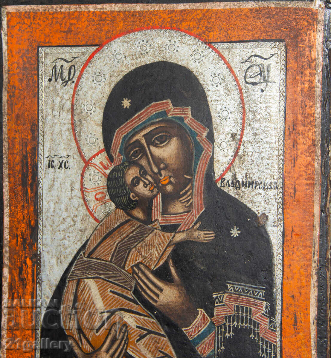 Delivery of Hand-painted icon, tempera, Holy Mother with the Child