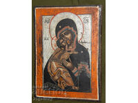 Icoană pictată manual, tempera, Sfânta Fecioară cu Pruncul