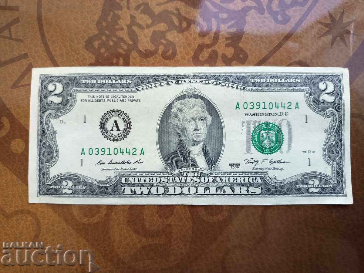 ΗΠΑ χαρτονόμισμα 2 δολαρίων του 2009. Τυπογραφείο Βοστώνης, Μασαχουσέτης ΗΠΑ χαρτονόμισμα 2 δολαρίων του 2009. Τυπογραφείο Βοστώνης, Μασαχουσέτης