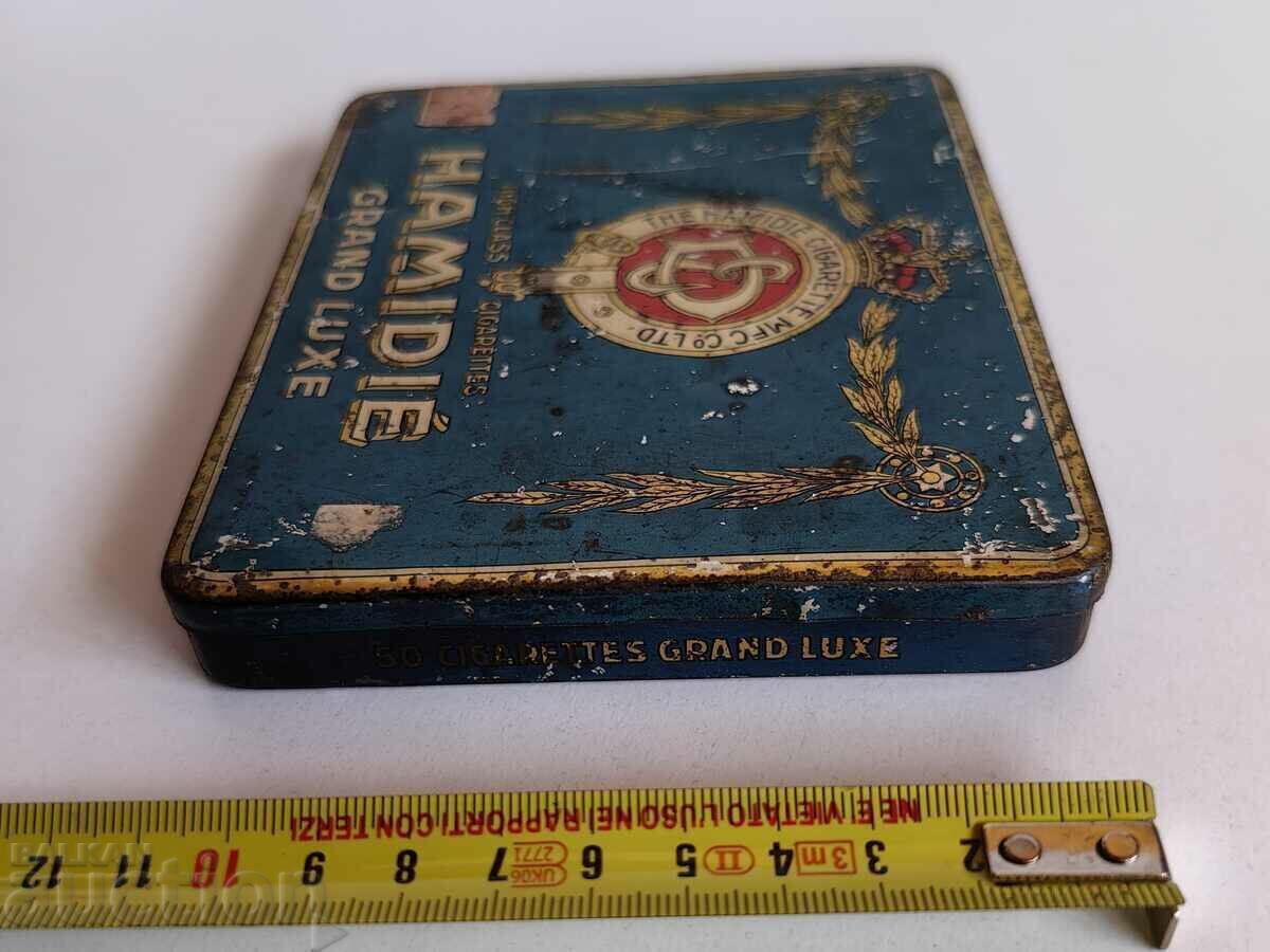 Доставка на HAMIDIE РЯДКА СТАРА ЛАМАРИНЕНА МЕТАЛНА КУТИЯ ОТ ЦИГАРИ