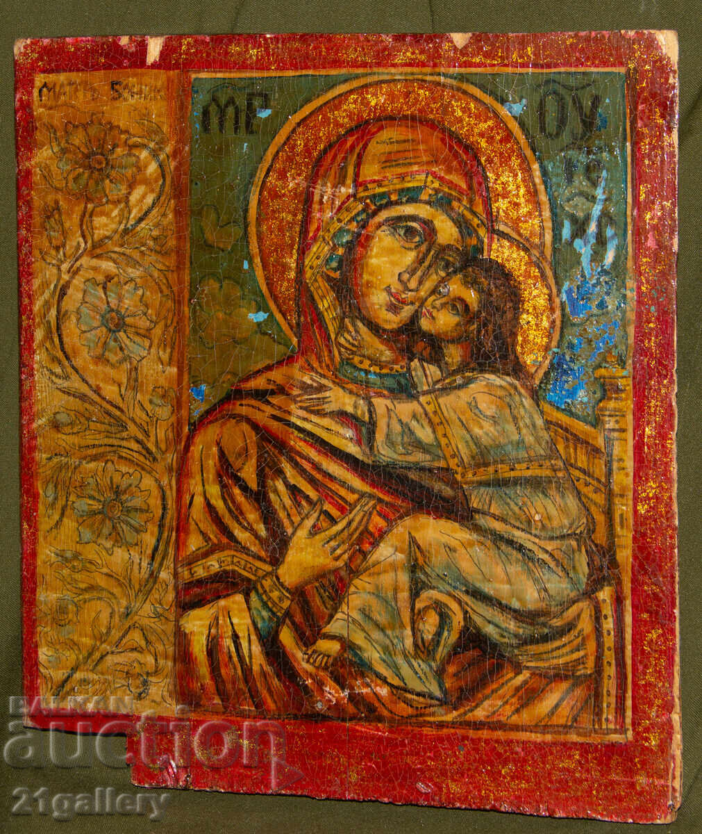 Стара ръчно рисувана икона Света Богородица с Младенеца Стара ръчно рисувана икона Света Богородица с Младенеца
