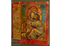 Veche icoană pictată manual Sfânta Fecioară Maria cu Pruncul