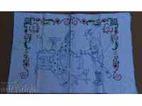 Old Embroidered Hunting Rug Carpet Wall Rug Hunting