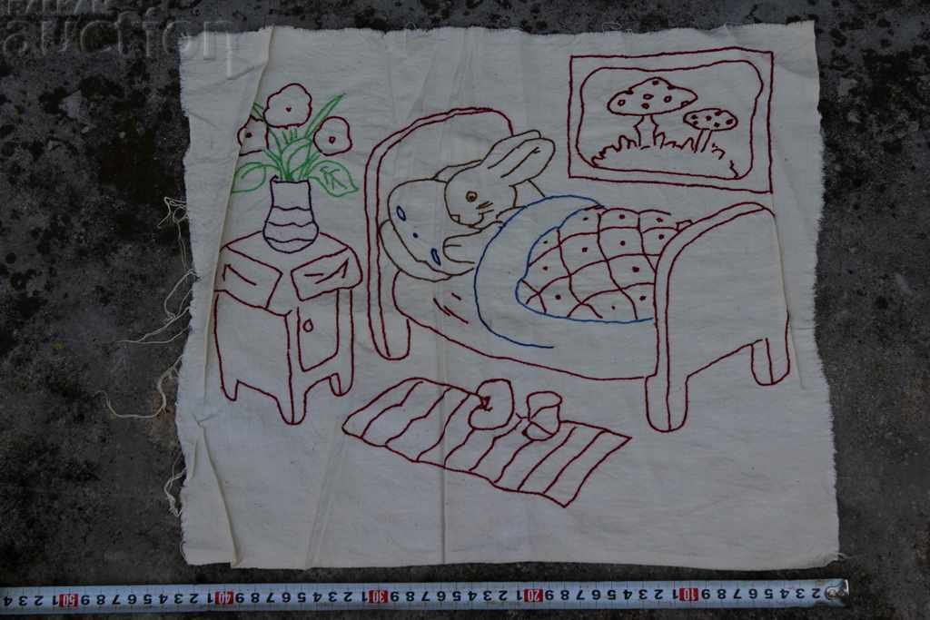 Auction  Vintage Embroidered Children's Wall Rug Square Carpet Embroidery