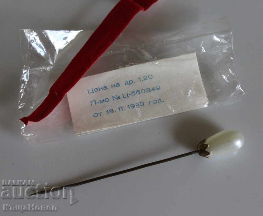 SOCIAL NEEDLE WITH PEARL UNUSED JEWELRY BROOCH JEWELRY LABEL