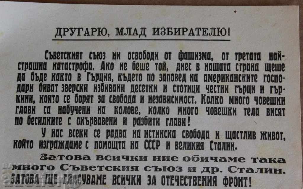 Licitație 1949 "DRAGĂ TINERE VOTANT" AFIS ELECTORAL ALEGERI