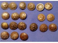 Lot 20 buc. de nasturi de ofițer, diverși - Regatul Bulgariei