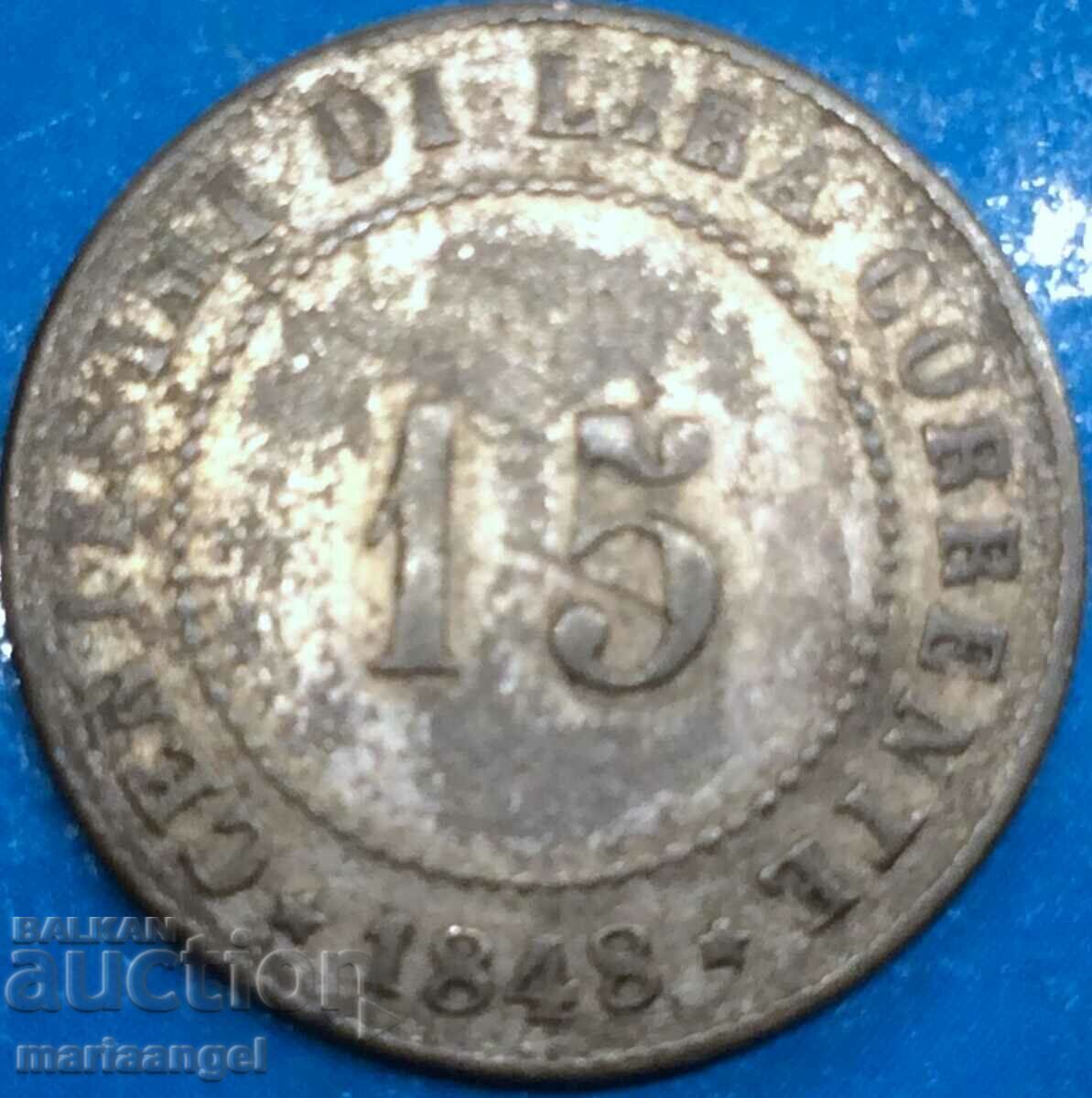 Auction  Venice 15 centesimi 1848 Italy Venetian Lion