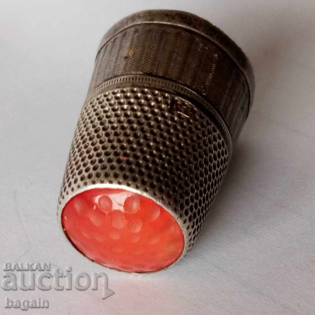 Carnelian and silver. Thimble