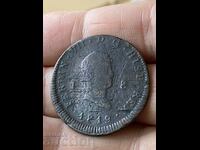 Spain 8 Maravedis 1819 Ferdinand VII Copper Coin