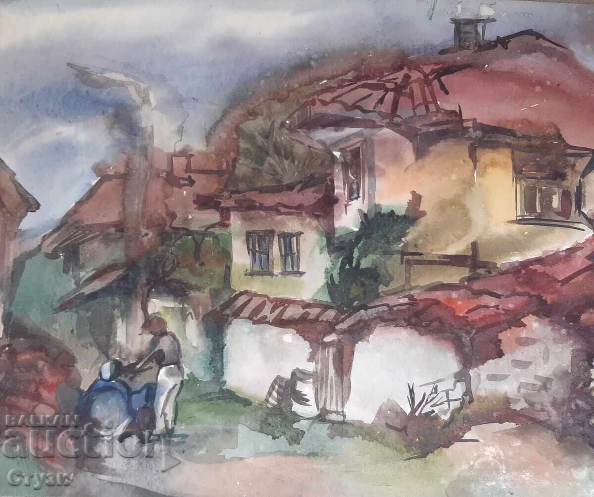 Πίνακας "Βυζαντινά σπίτια"1, ακουαρέλα, 47.5x61 εκ