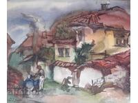 Πίνακας "Βυζαντινά σπίτια"1, ακουαρέλα, 47.5x61 εκ