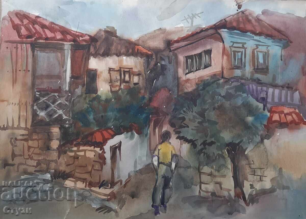 Πίνακας "Βυζαντινά σπίτια" 2, ακουαρέλα, 49 x 69 εκ