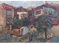 Πίνακας "Βυζαντινά σπίτια" 2, ακουαρέλα, 49 x 69 εκ