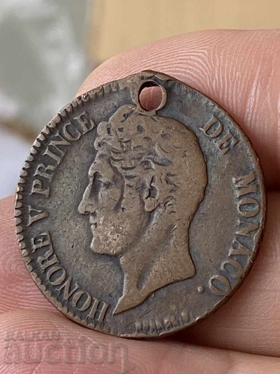 Monaco 5 Centimes 1837 Prince Honoré V Copper Coin