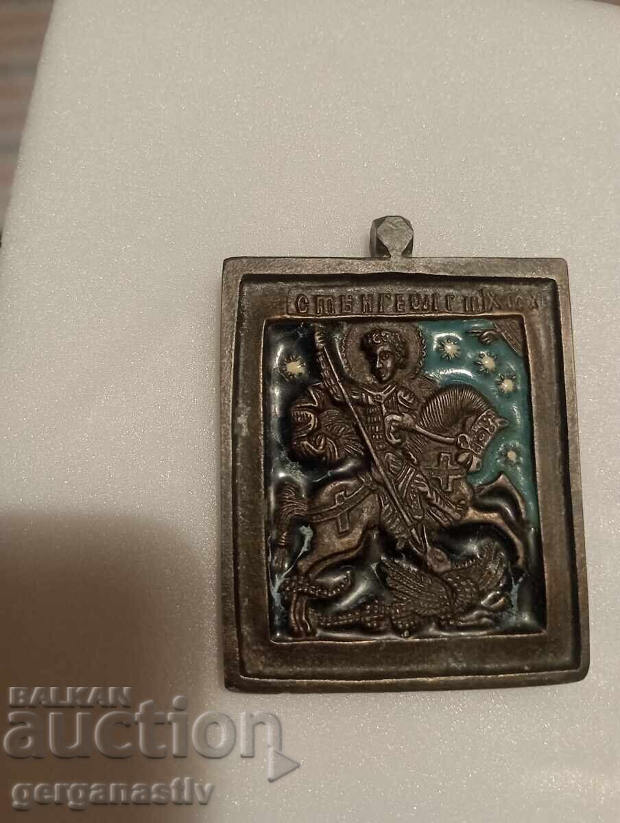 Veche icoană metalică "Sfântul Gheorghe" cu preț € 30.00 | 58.67 BGN
