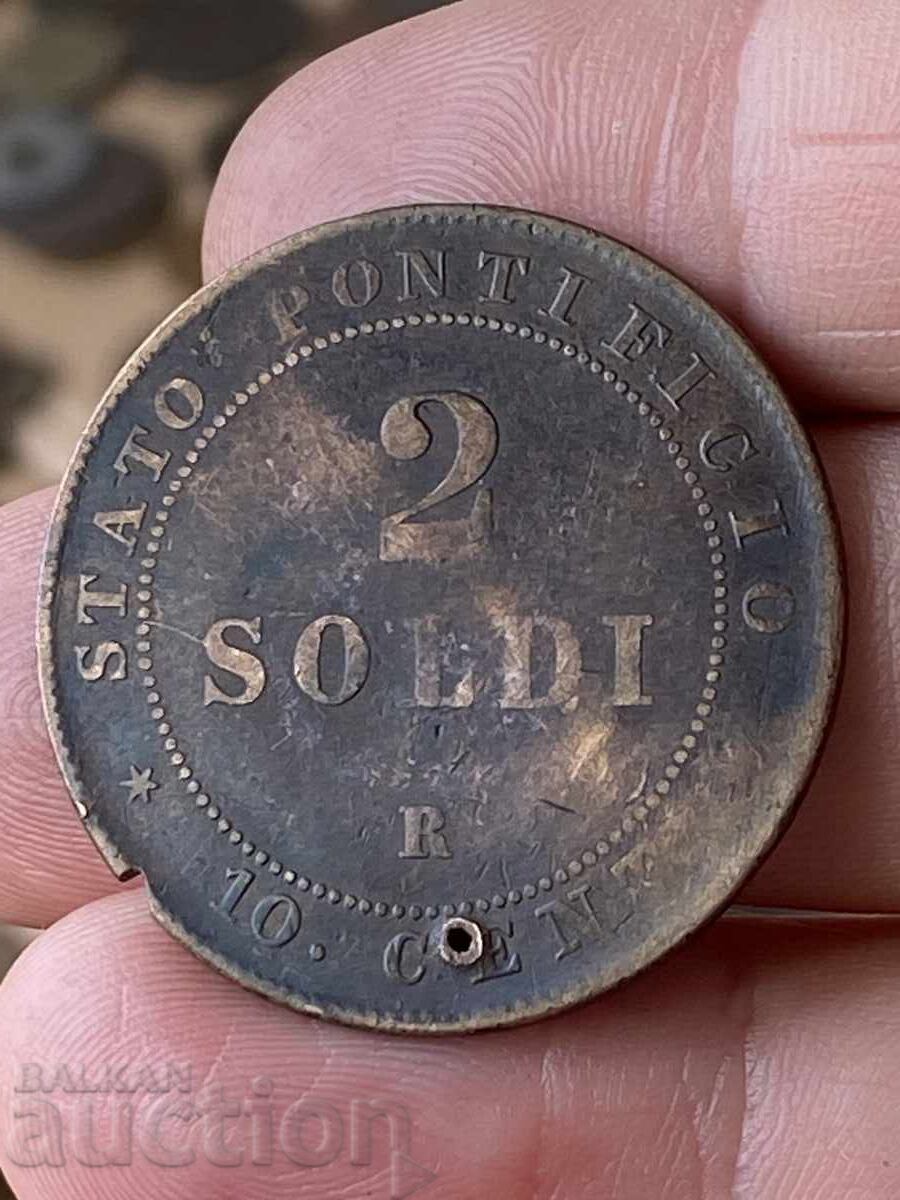 Ватикана 2 солди 1866 папа Пио IX медна монета с цена 14.00 лв. | € 7.16