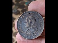 Vatikana 2 soldi 1866 papa Piu IX monedă de cupru