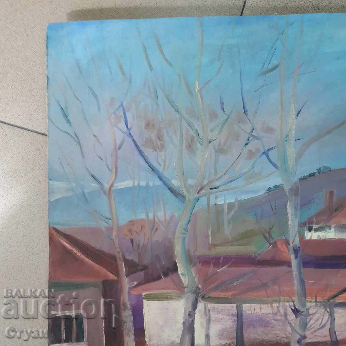Livrarea Tablou "Sat montan", ulei, 60 x 50 cm - Lichidare de stoc