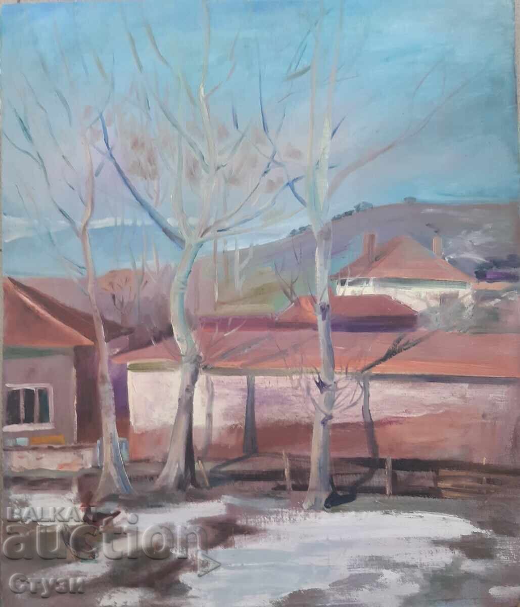 Tablou "Sat montan", ulei, 60 x 50 cm - Lichidare de stoc