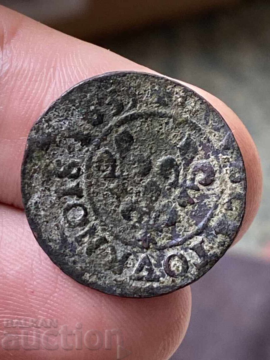 Γαλλία διπλό τουρνουά 1635 Λουδοβίκος XIII χάλκινο νόμισμα με τιμή 65.00 BGN | € 33.23