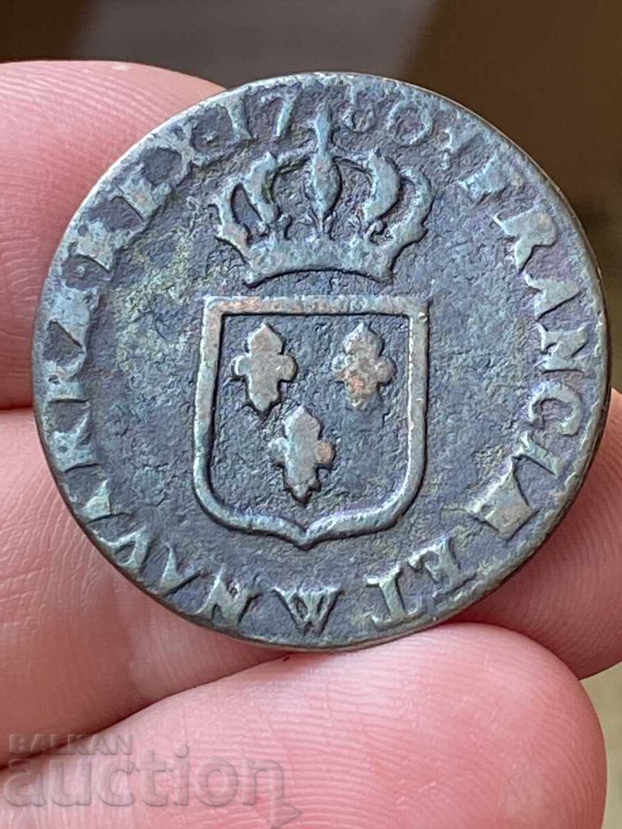 Franța 1 sol 1780 Lille Ludovic al XVI-lea monedă de cupru