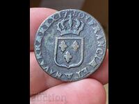 Franța 1 sol 1780 Lille Ludovic al XVI-lea monedă de cupru