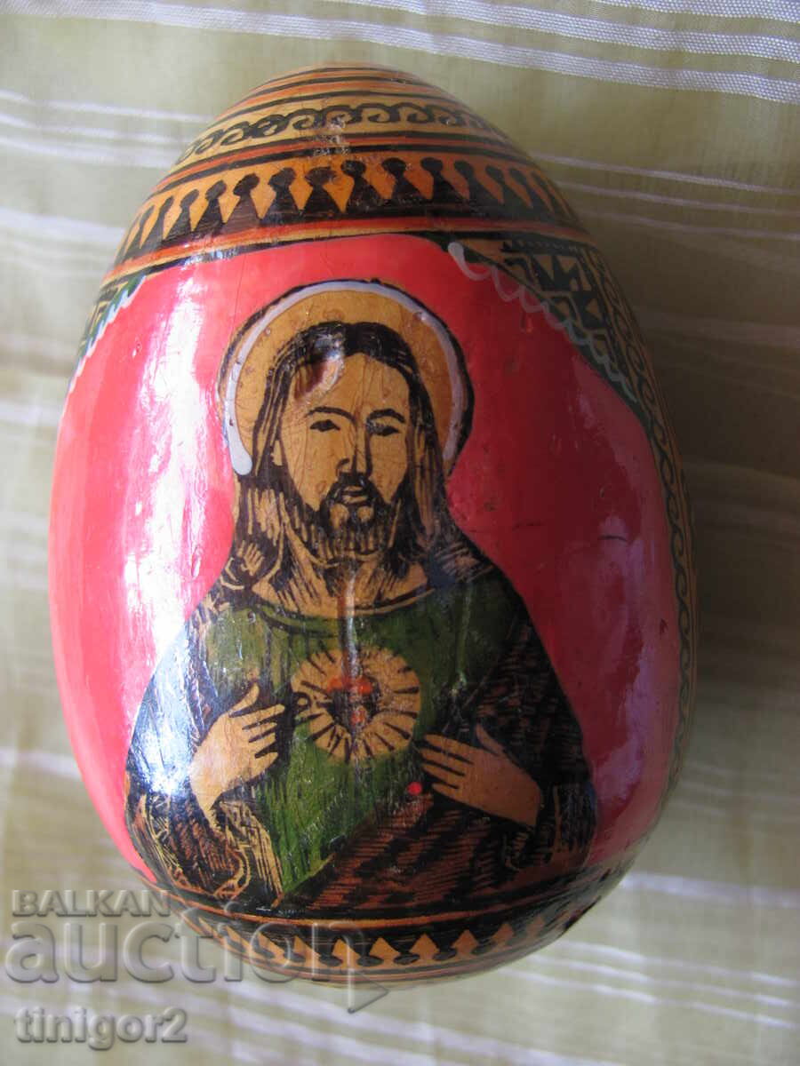 Painted Icon, wooden egg, Virgin Mary, Jesus - 5