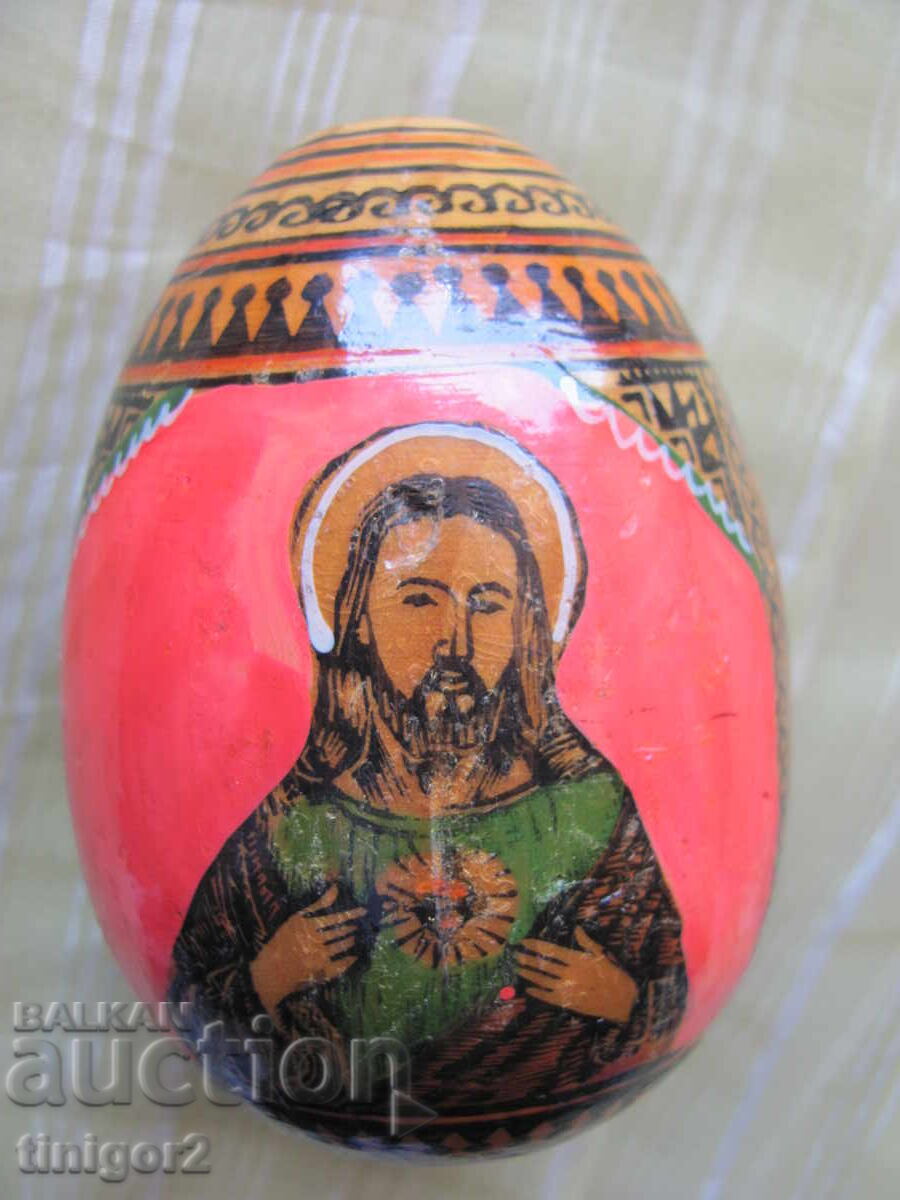 Painted Icon, wooden egg, Virgin Mary, Jesus - 7