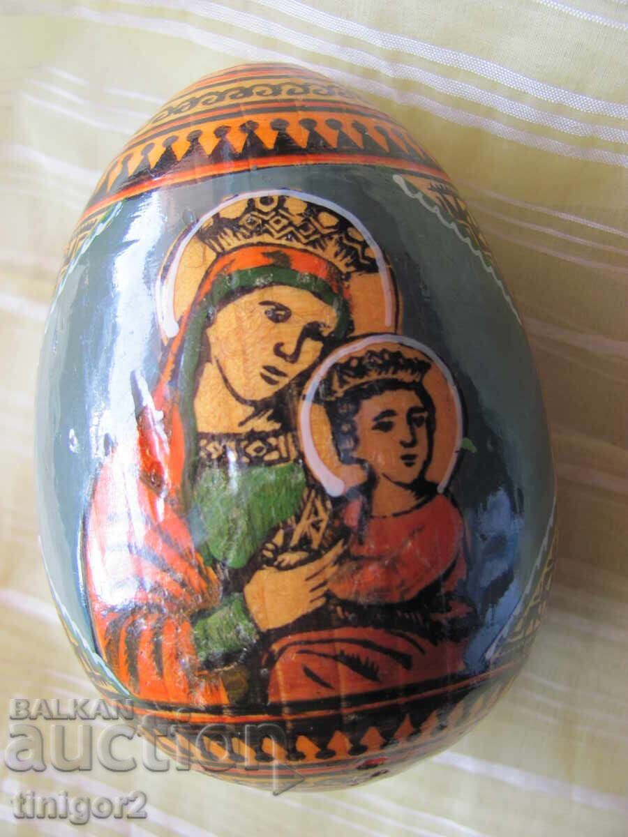 Painted Icon, wooden egg, Virgin Mary, Jesus