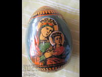 Icoană pictată, ou de lemn, Fecioara Maria, Iisus
