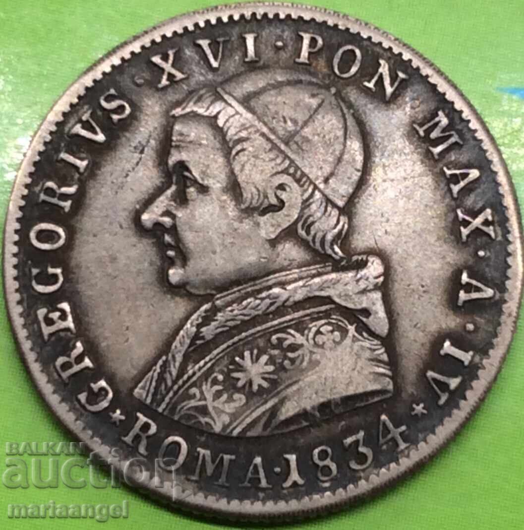 Auction  20 baiochi 1834 Vatican Rome Gregory XVI (1831-1846) RARE