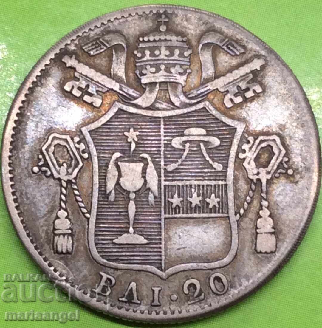 Delivery of 20 baiochi 1834 Vatican Rome Gregory XVI (1831-1846) RARE