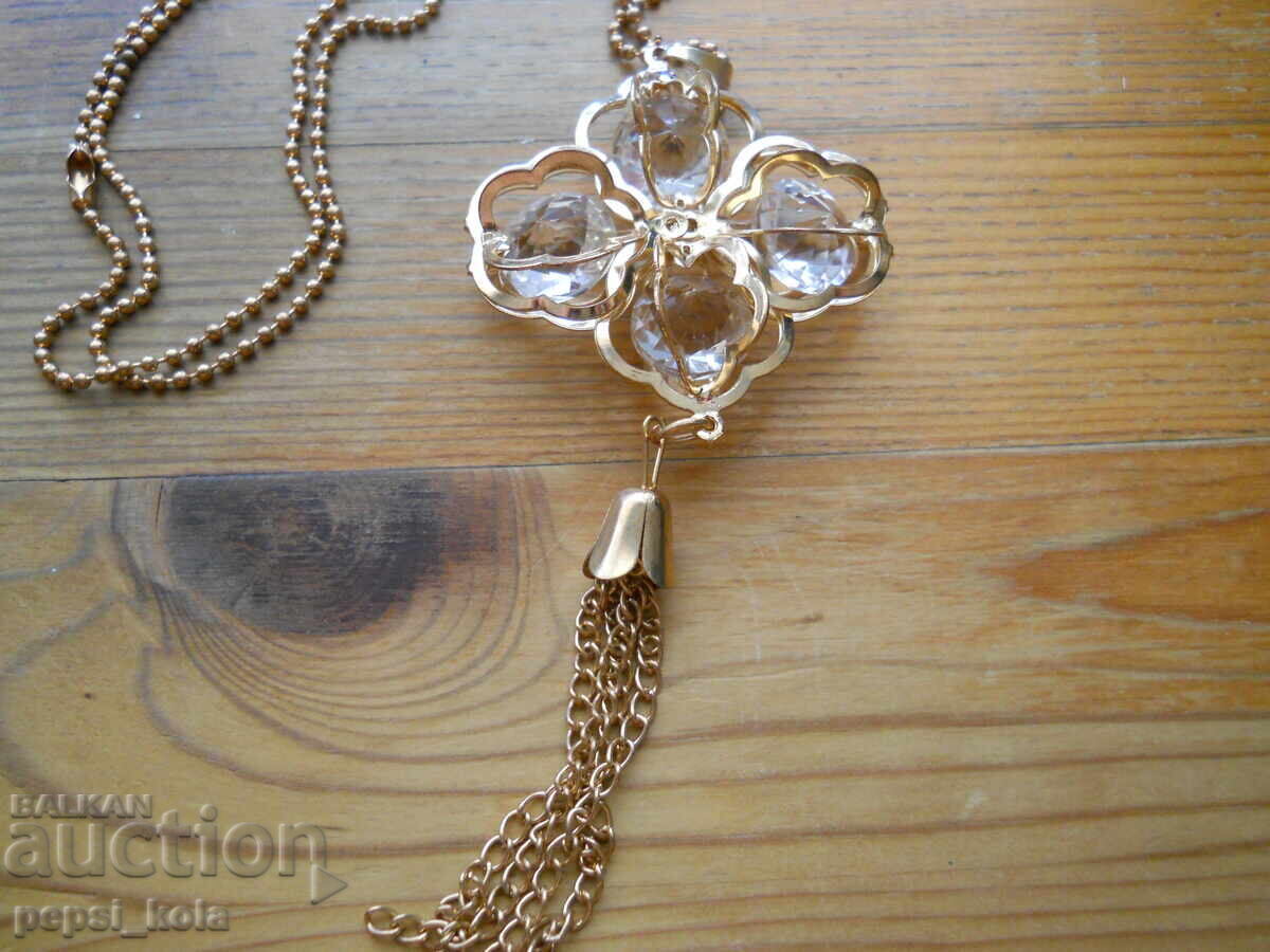 Gold necklace with crystals - flower with tassel with price 5.00 BGN | € 2.56