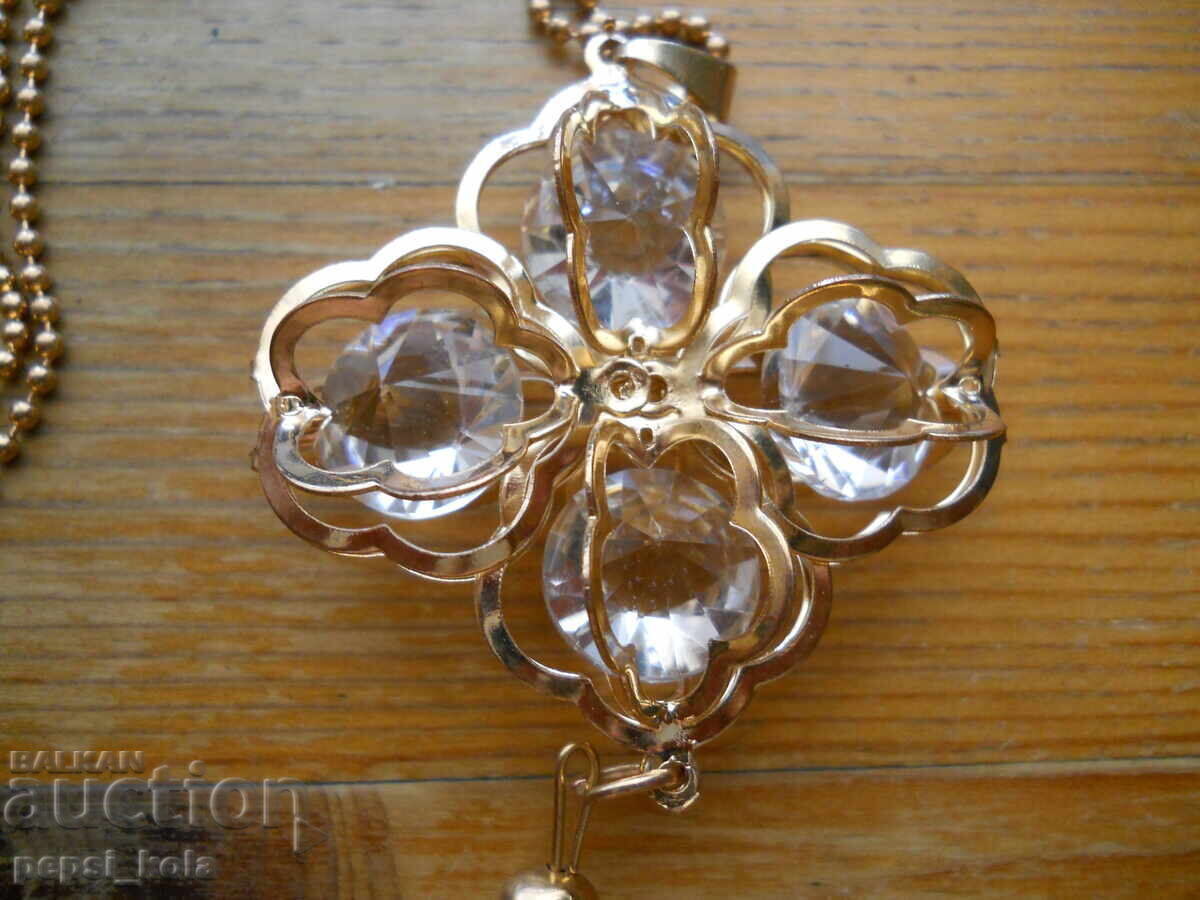 Auction  Gold necklace with crystals - flower with tassel
