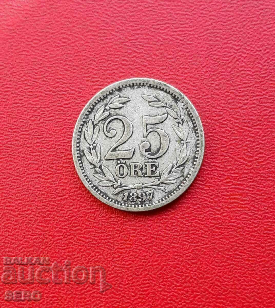 Sweden - 25 Ore 1897 - Silver Sweden - 25 Ore 1897 - Silver