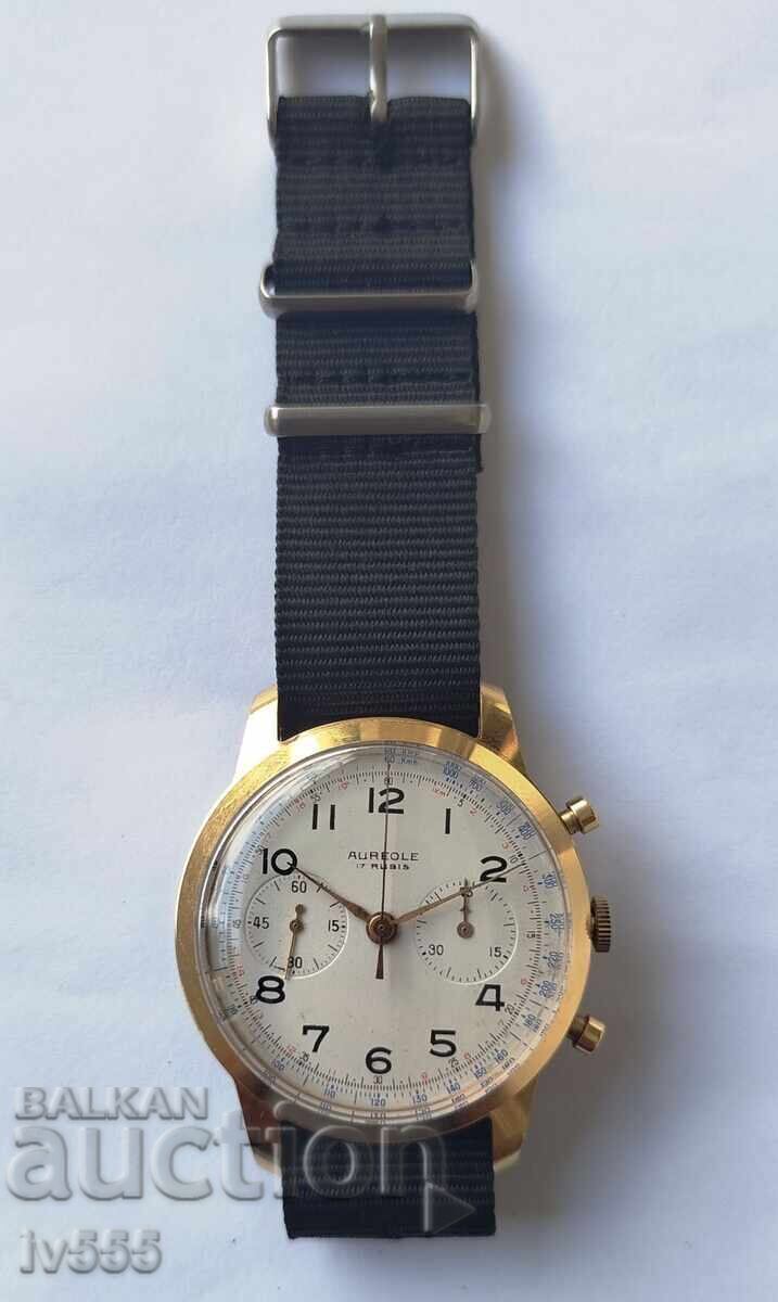 CEAS ELVEȚIAN DE MÂNĂ/CRONOGRAF - AUREOLE 17 RUBIS - 6 CEAS ELVEȚIAN DE MÂNĂ/CRONOGRAF - AUREOLE 17 RUBIS - 6