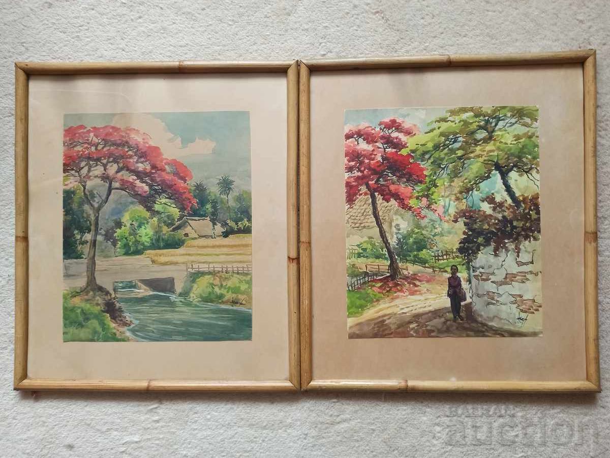 Two very beautiful old watercolors. Two very beautiful old watercolors.
