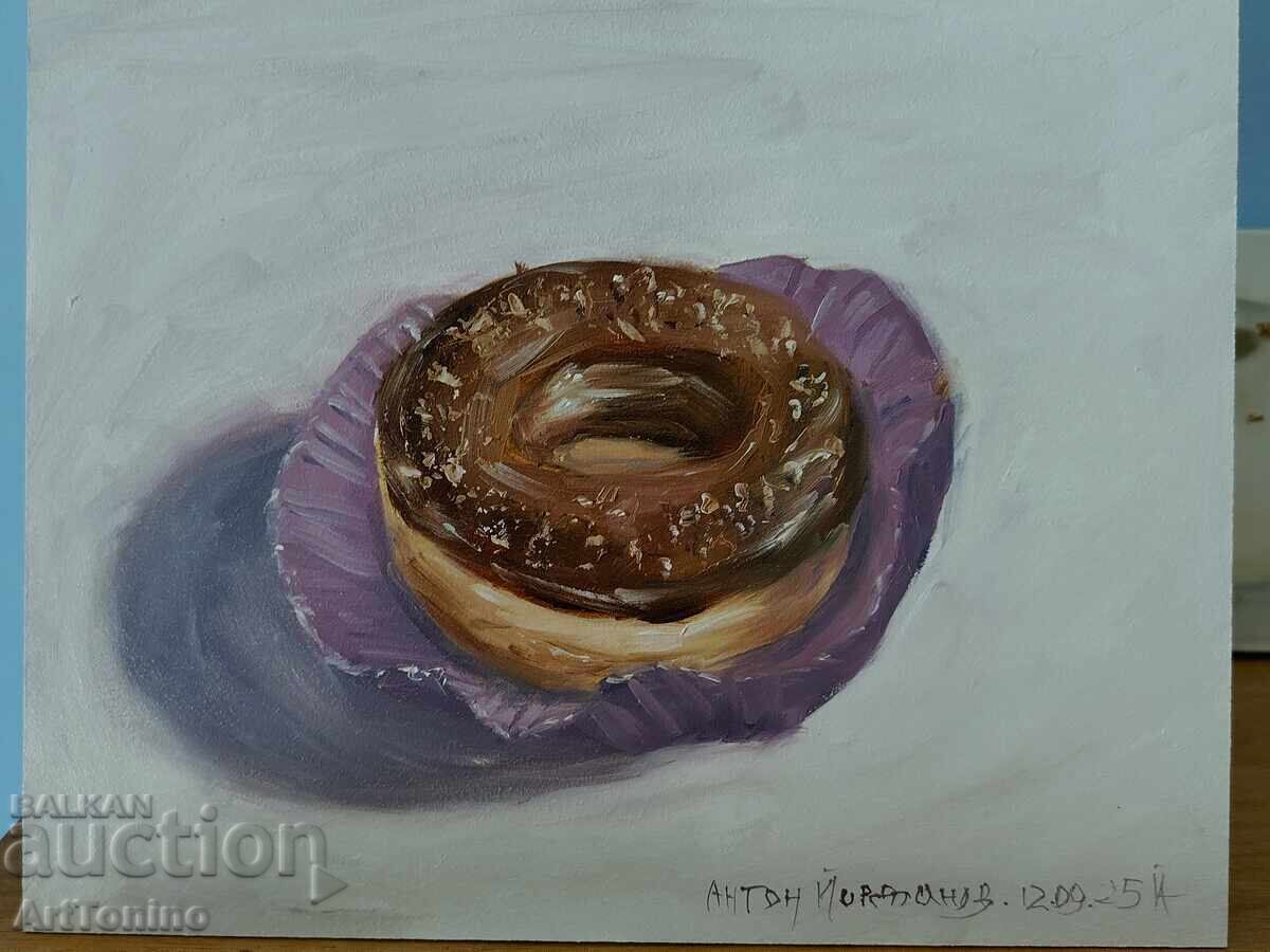 Licitație Tablou în ulei - Natură statică - Gogoașă - Anton Iordanov