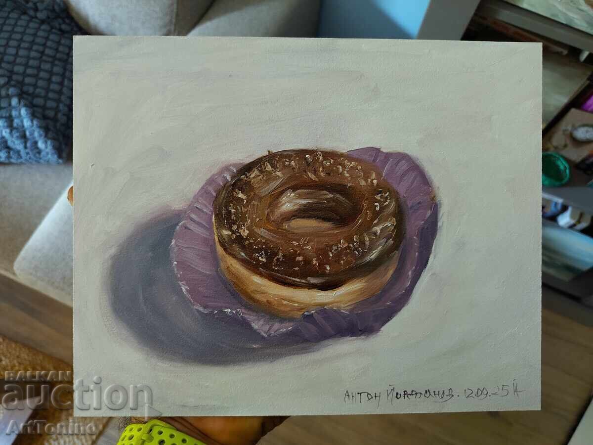 Ελαιογραφία - Νεκρή φύση - Ντόνατ - Αντώνης Ιορδάνωφ - 5