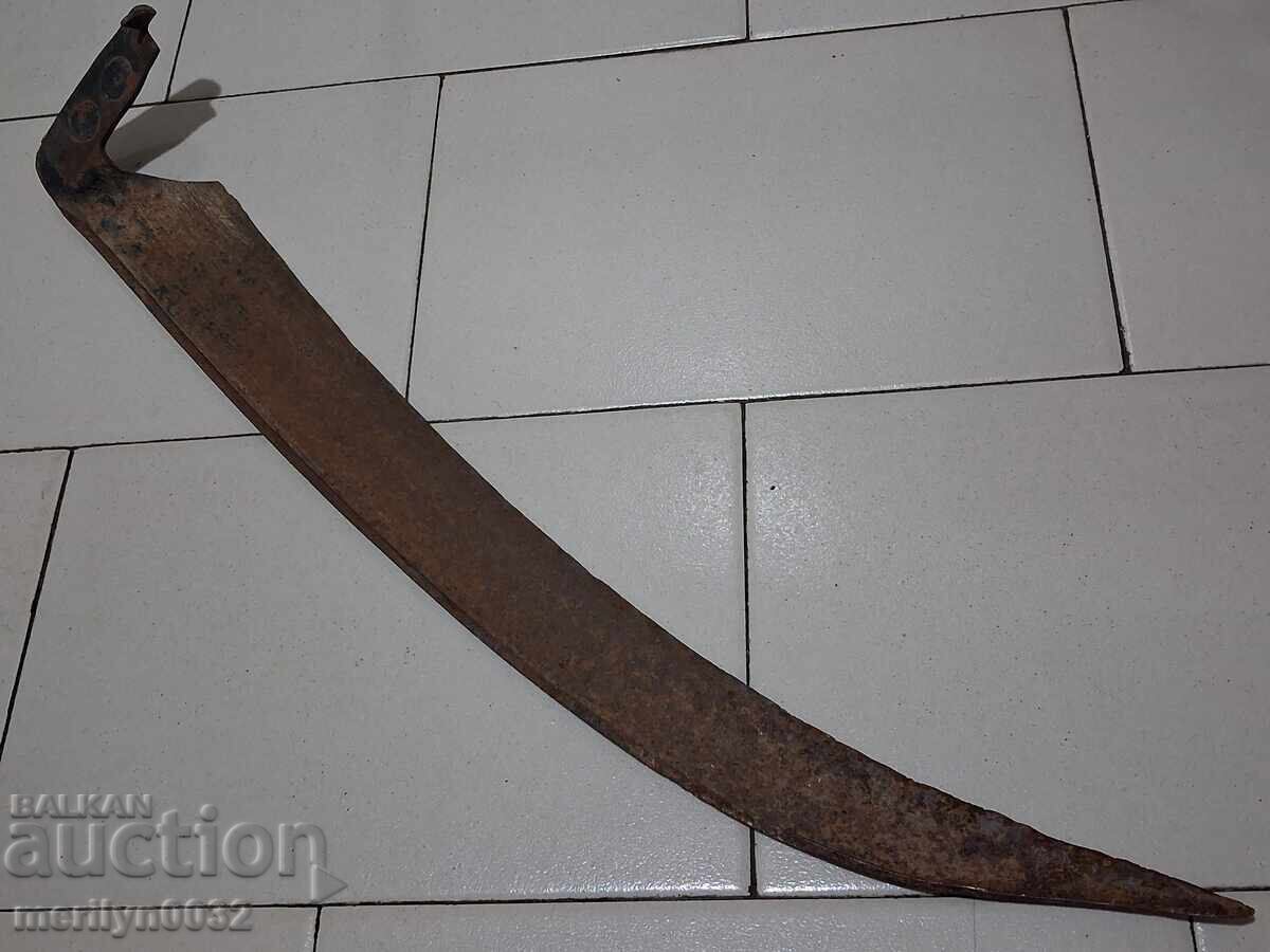Auction  Old hand-forged scythe for mowing Number 5 wrought iron
