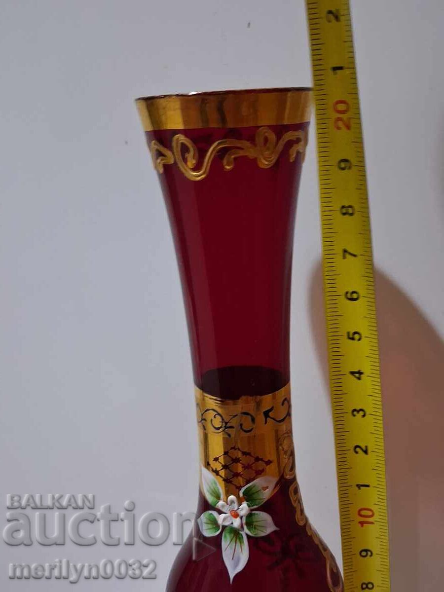 Δημοπρασία Παλιό βάζο Βοημίας κόκκινο γυαλί χειροποίητο