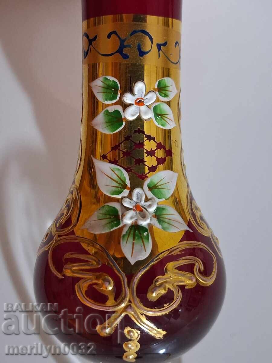 Παράδοση Παλιό βάζο Βοημίας κόκκινο γυαλί χειροποίητο