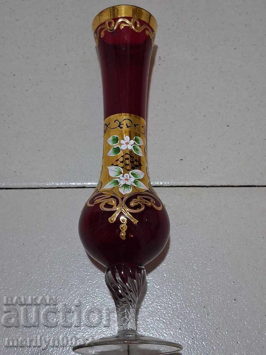 Παλιό βάζο Βοημίας κόκκινο γυαλί χειροποίητο - 5