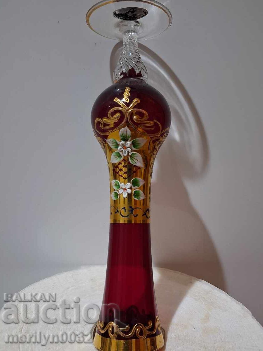 Παλιό βάζο Βοημίας κόκκινο γυαλί χειροποίητο - 6